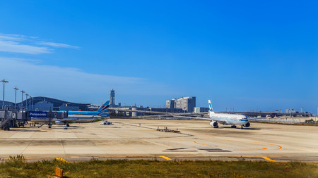 OSAKA, JAPAN - OCTOBER 30: Kansai International Airport in Osaka, Japan on October 30, 2014. An international airport located on an artificial island in the middle of Osaka Bayのeditorial素材
