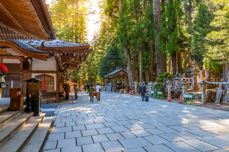 Okunoin Temple with Graveyard Area at Koyasan (Mt. Koya) in WakayamaWAKAYAMA, JAPAN - OCTOBER 29: Okunoin Temple in Wakayama, Japan on October 29, 2014. The most sacred site in Koyasan, the mausoleum for Kobo Daishi, the founder of the temple who died のeditorial素材