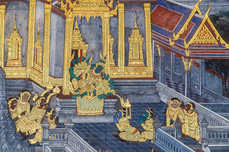 BANGKOK, THAILAND - DECEMBER 19: Wat Phra Kaew in Bangkok, Thailand on December 19, 2014. Mural...