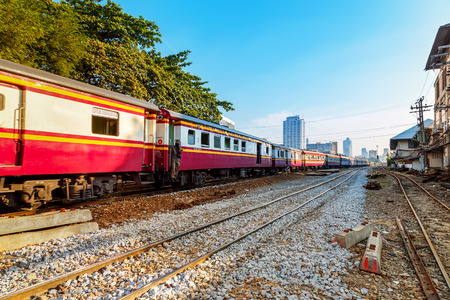 Old Diesel Locomotives and Trains in Bangkok, Thailandのeditorial素材
