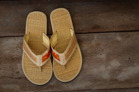 Japanese Sandals in front of a Japanese Houseの写真素材