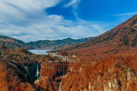 Lake Chuzenji with Kegon Waterfall at Nikko National Park in Tochigi Prefecture in Japanの素材 [FY31053379882]