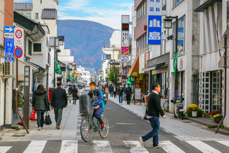 MATSUMOTO, JAPAN - NOVEMBER 21, 2015:  Nakamachi Street is a beautiful street with nice little shops, cafes with some nice food and cocktails, many historical buildings still found hereのeditorial素材