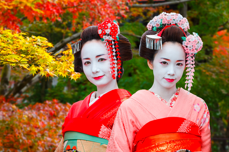 Geisha - Maiko in Gion District in Kyoto, Japan KYOTO, JAPAN - NOVEMBER 22 2015: Unidentified...