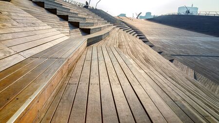 Osanbashi Pier - Yokohama International Passenger Terminal in Japan                                                              YOKOHAMA, JAPAN - NOVEMBER 24 2015: Osanbashi Pier is the main international passenger pier in Yokohama. The pier is also kのeditorial素材