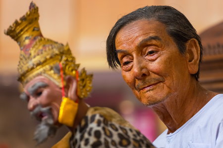 Bangkok, Thailand - January 16 2016: Waxwork of Mr. Sakorn Yankeosod (A.K.A. Joe Louis), the master of thai traditional puppet displayed in the occasion of celebrating H.R.H. Princess Sirindhorn's birthdayのeditorial素材