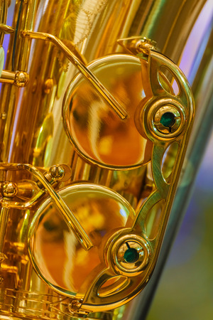 Close up of a Golden Plated Alto Saxophoneの写真素材