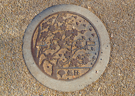 Manhole Cover at Ueno Park in Tokyo, japanの写真素材