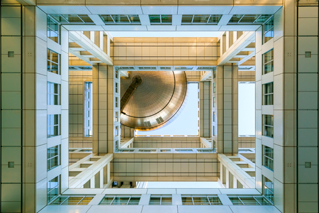 TOKYO, JAPAN - NOVEMBER 27 2015: Fuji T.V. headquarters, one of the most striking buildings in Japan. its' futuristic metallic clad building featuring a massive silver ball 32 metres in diameterのeditorial素材