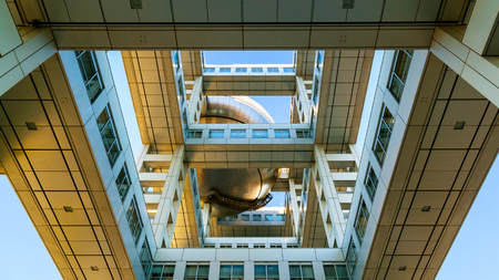 TOKYO, JAPAN - NOVEMBER 27 2015: Fuji T.V. headquarters, one of the most striking buildings in Japan. its' futuristic metallic clad building featuring a massive silver ball 32 metres in diameterのeditorial素材