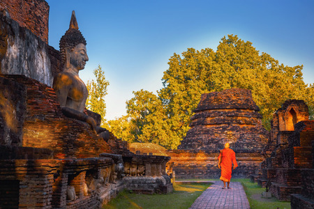Wat Mahathat Temple in the precinct of Sukhothai Historical Park, a UNESCO World Heritage Site in ThailandSUKHOTHAI, THAILAND - JANUARY 16 2017: Wat Mahathat Temple in the precinct of Sukhothai Historical Park, a UNESCO world heritage site.のeditorial素材
