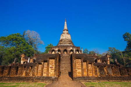 Wat Chang Lom Temple at Si Satchanalai Historical Park, a UNESCO world heritage site in Sukhothai, Thailandの写真素材