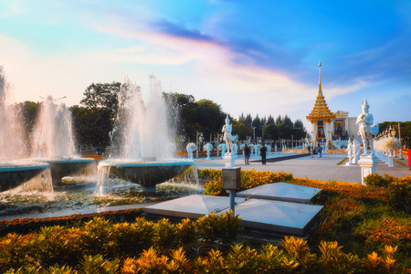 The replica of royal crematorium of His Majesty late King Bhumibol Adulyadej built for the royal funeral at King Rama I Park nearby Rama I memorial bridgeのeditorial素材