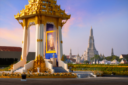 The replica of royal crematorium of His Majesty late King Bhumibol Adulyadej at Nakaphirom Park on the opposite side of Wat Arun Templeのeditorial素材