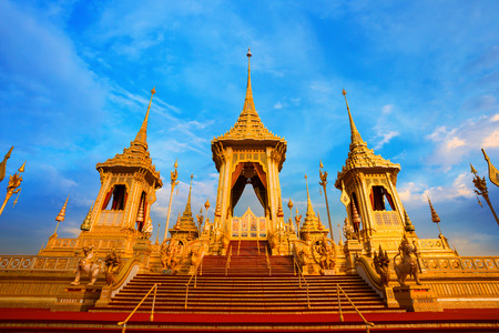 The Royal Crematorium of His Majesty King Bhumibol Adulyadej stands tall in Sanam Luang in front of the Grand Palaceのeditorial素材