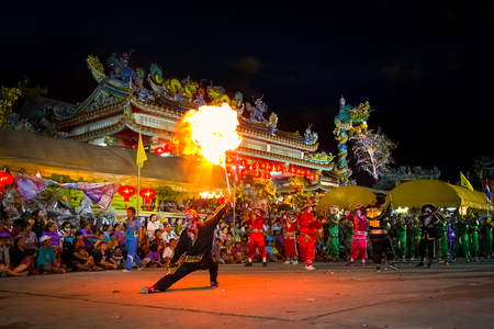 BANGKOK, THAILAND - JANUARY 17 2016: Traditional Chinese troopers dance  performed for a lunar new year celebration at a Chinese shrineのeditorial素材