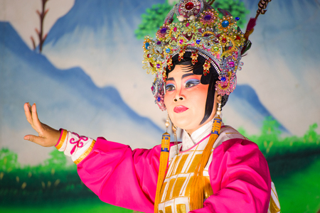 BANGKOK, THAILAND - JANUARY 17 2016: Chinese opera  performed for a lunar new year celebration at a Chinese shrineのeditorial素材