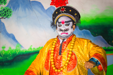BANGKOK, THAILAND - JANUARY 17 2016: Chinese opera  performed for a lunar new year celebration at a Chinese shrineのeditorial素材