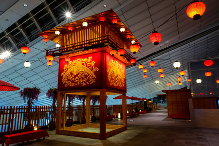 TOKYO, JAPAN - APRIL 19 2018: Interior of japanese retro achitectures at Haneda airportのeditorial素材