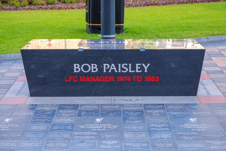 LIVERPOOL, UK - MAY 17 2018: Anfield Forever is a landscaped area that forms the walkway alongside the expanded Main Stand which people can buy their own personalised engraved granite stoneのeditorial素材