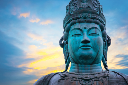 The Big Buddha at Seiryuji Temple in Aomori Prefecture. AOMORI, JAPAN - APRIL 24 2018: The big Buddha at Seiryuji temple completed in 1984, the bronze Buddha with meditation posture is totally 21.35 meters tallのeditorial素材