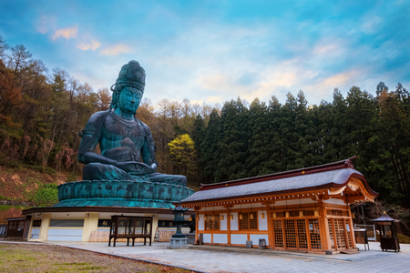 The Big Buddha at Seiryuji Temple in Aomori Prefecture. AOMORI, JAPAN - APRIL 24 2018: The big Buddha at Seiryuji temple completed in 1984, the bronze Buddha with meditation posture is totally 21.35 meters tallのeditorial素材