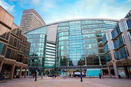 LONDON, UK - MAY 13 2018: Cardinal Place is a retail and office development in London opposite Westminster Cathedral, consists of 3 buildings covering over a million sq. feet on Victoria Streetのeditorial素材