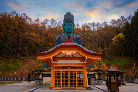 The Big Buddha at Seiryuji Temple in Aomori Prefecture. AOMORI, JAPAN - APRIL 24 2018: The big Buddha at Seiryuji temple completed in 1984, the bronze Buddha with meditation posture is totally 21.35 meters tallのeditorial素材