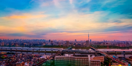 Scenic view of the city of tokyo, the capital city of Japan in twilight TOKYO, JAPAN - APRIL 25 2018: Scenic view of the city of tokyo, the capital city of Japan in twilightのeditorial素材