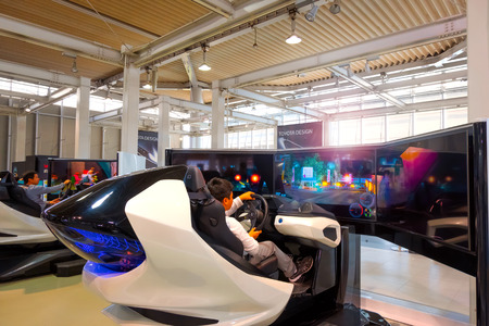 Tokyo, Japan - April 20 2018: Toyota Mega Web in Odaiba island is an automotive focused theme park and showroom which portrays Toyota history and its newest technological developmentsのeditorial素材