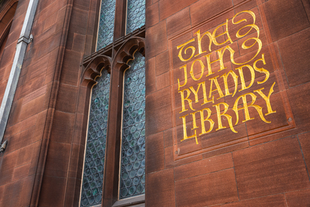 Manchester, UK - May 18 2018: John Rylands Library built in 1988 by Enriqueta Rylands, his wife after John's death, it's opened to public in 1900. The library houses some 4 millions invaluable booksのeditorial素材