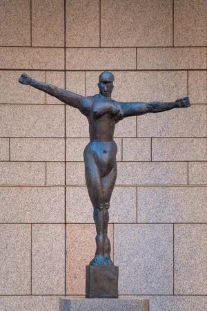 Tokyo, Japan - April 29 2018: Bronze statues at the open air ground at Tokyo Metropolitan Government Buildingのeditorial素材