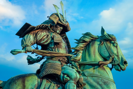 Statue of Kusunoki Masashige, famed Japanese samurai at the East Garden outside Tokyo Imperial Palace Tokyo, Japan - April 28 2018: Statue of the great samurai Kusunoki Masashige, famed Japanese samurai at the East Garden outside Tokyo Imperial Palaceのeditorial素材