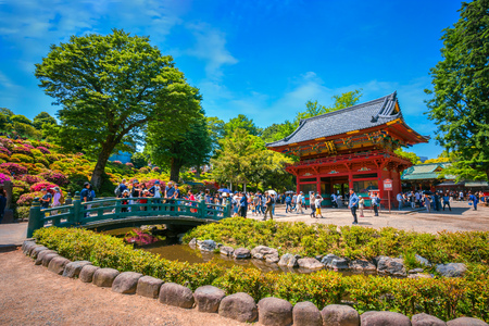Tokyo, Japan - April 29 2018: Nezu Shrine established in 1705, one of the oldest worship places in the city, famous for its Azalea Festival held on from early April until early Mayのeditorial素材