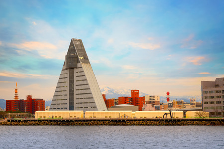 Aomori, Japan - April 23 2018: ASPAM is a triangle-shaped building after the image of the letter...