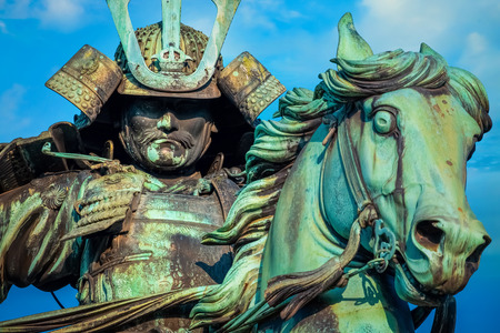 Statue of Kusunoki Masashige, famed Japanese samurai at the East Garden outside Tokyo Imperial Palace Tokyo, Japan - April 28 2018: Statue of the great samurai Kusunoki Masashige, famed Japanese samurai at the East Garden outside Tokyo Imperial Palaceのeditorial素材