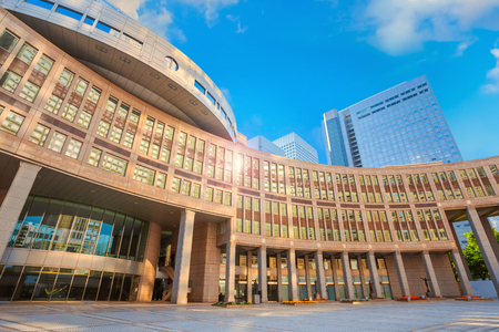 Tokyo, Japan - April 29 2018: The Tokyo Metropolitan Government building is headquarters of the Tokyo Metropolitan Government which governs 23 wards and outlying citiesのeditorial素材