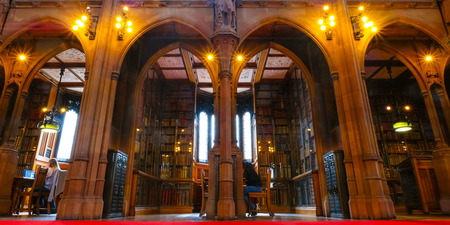 Manchester, UK - May 18 2018: John Rylands Library built in 1988 by Enriqueta Rylands, his wife after John's death, it's opened to public in 1900. The library houses some 4 millions invaluable booksのeditorial素材