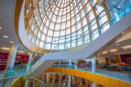 Liverpool, UK - May 16 2018: Liverpool Central Library designed by John Grey Weightman completed in 1860, in 2009, older building was replaced by new architure with modern IT servicesのeditorial素材
