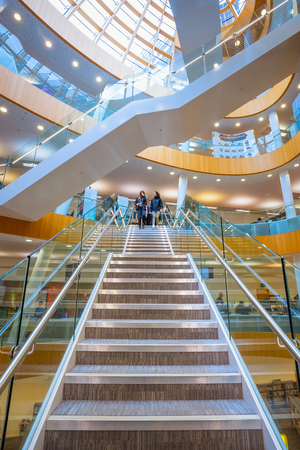 Liverpool, UK - May 16 2018: Liverpool Central Library designed by John Grey Weightman completed in 1860, in 2009, older building was replaced by new architure with modern IT servicesのeditorial素材