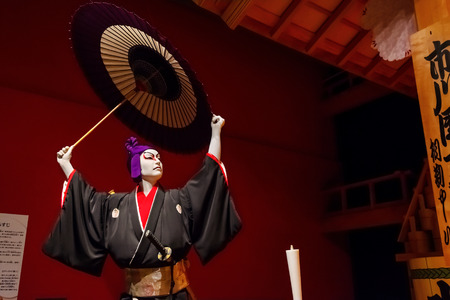 Tokyo, Japan - April 25 2018: Life size dolls portray traditional Japanese stage performance at Edo Tokyo Museumのeditorial素材