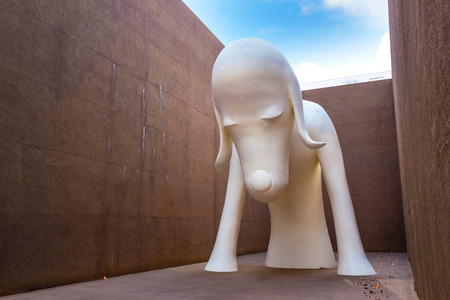 Tokyo, Japan - April 22 2018:  Aomori Dog Statue a gigantic white dog over 8.5 meters tall at The Aomori Museumのeditorial素材