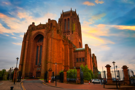 Liverpool Cathedral or the Cathedral Church of the Risen Christ, Liverpool in UK Liverpool, UK - May 16 2018: Liverpool Cathedral based on a design by Giles Gilbert Scott, constructed between 1904 and 1978 and it's the world's largest Anglican church builのeditorial素材