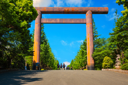 Tokyo, Japan - April 28 2018: Yasukuni shrine is a Shinto shrine in Tokyo founded by Emperor Meiji and commemorates anyone who had died in service of the Empire of Japanのeditorial素材