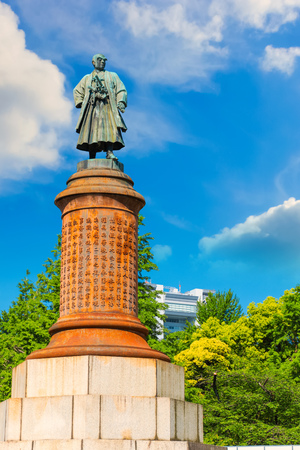 Tokyo, Japan - April 28 2018: Statue of Omuro Masajiro (1824-1869), the founder of modern Japanese Army. The statue installed in 1893 was Japan's first Western-style statue at Yasukuni shrineのeditorial素材