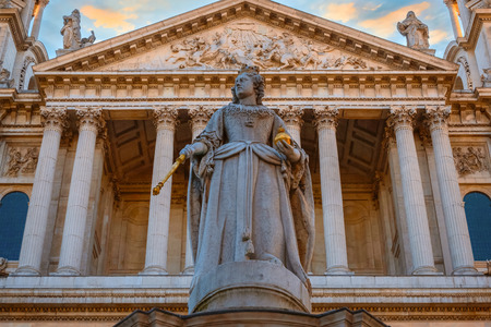 London, UK - May 15 2018: Statue of Queen Anne at St Paul's Cathedral churchyard by Richard Claude Belt and L.A. Malempre in  1886のeditorial素材