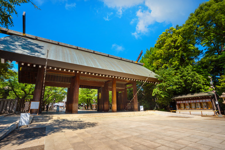 Tokyo, Japan - April 28 2018: Yasukuni shrine is a Shinto shrine in Tokyo founded by Emperor Meiji and commemorates anyone who had died in service of the Empire of Japanのeditorial素材