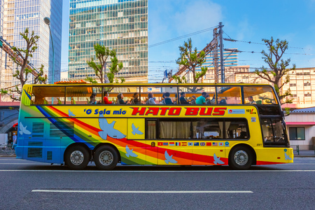 Tokyo, Japan - April 28 2018: Hato Bus goes around the Tokyo sightseeing spots with both English and Chinese speaking guide, it's one of the best ways to enjoy  Tokyo city's surroundingのeditorial素材