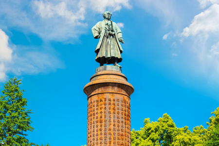 Tokyo, Japan - April 28 2018: Statue of Omuro Masajiro (1824-1869), the founder of modern Japanese Army. The statue installed in 1893 was Japan's first Western-style statue at Yasukuni shrineのeditorial素材