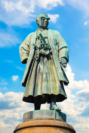 Tokyo, Japan - April 28 2018: Statue of Omuro Masajiro (1824-1869), the founder of modern Japanese Army. The statue installed in 1893 was Japan's first Western-style statue at Yasukuni shrineのeditorial素材
